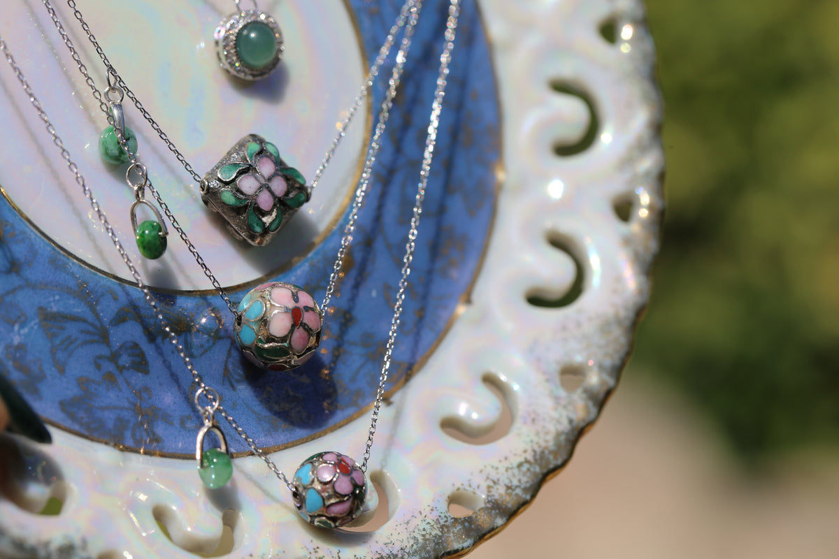 PETITE CLOISONNÉ JADEITE DROPLET NECKLACE