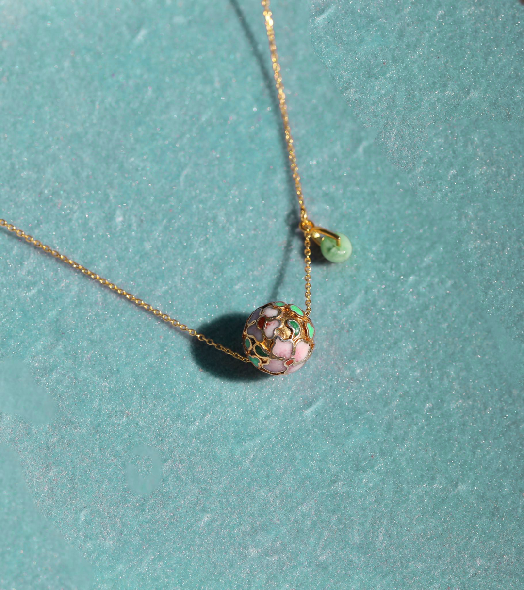 CLOISONNE + JADEITE DROP NECKLACE