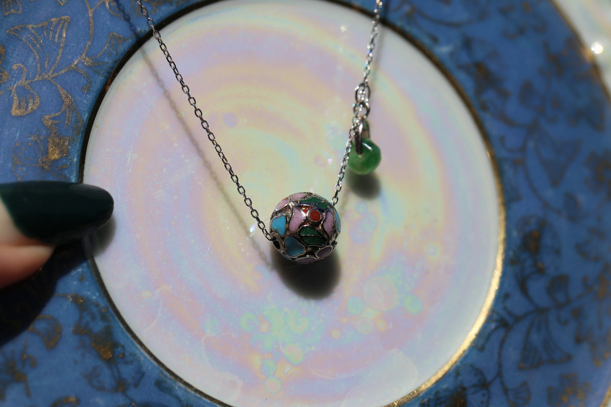 PETITE CLOISONNÉ JADEITE DROPLET NECKLACE