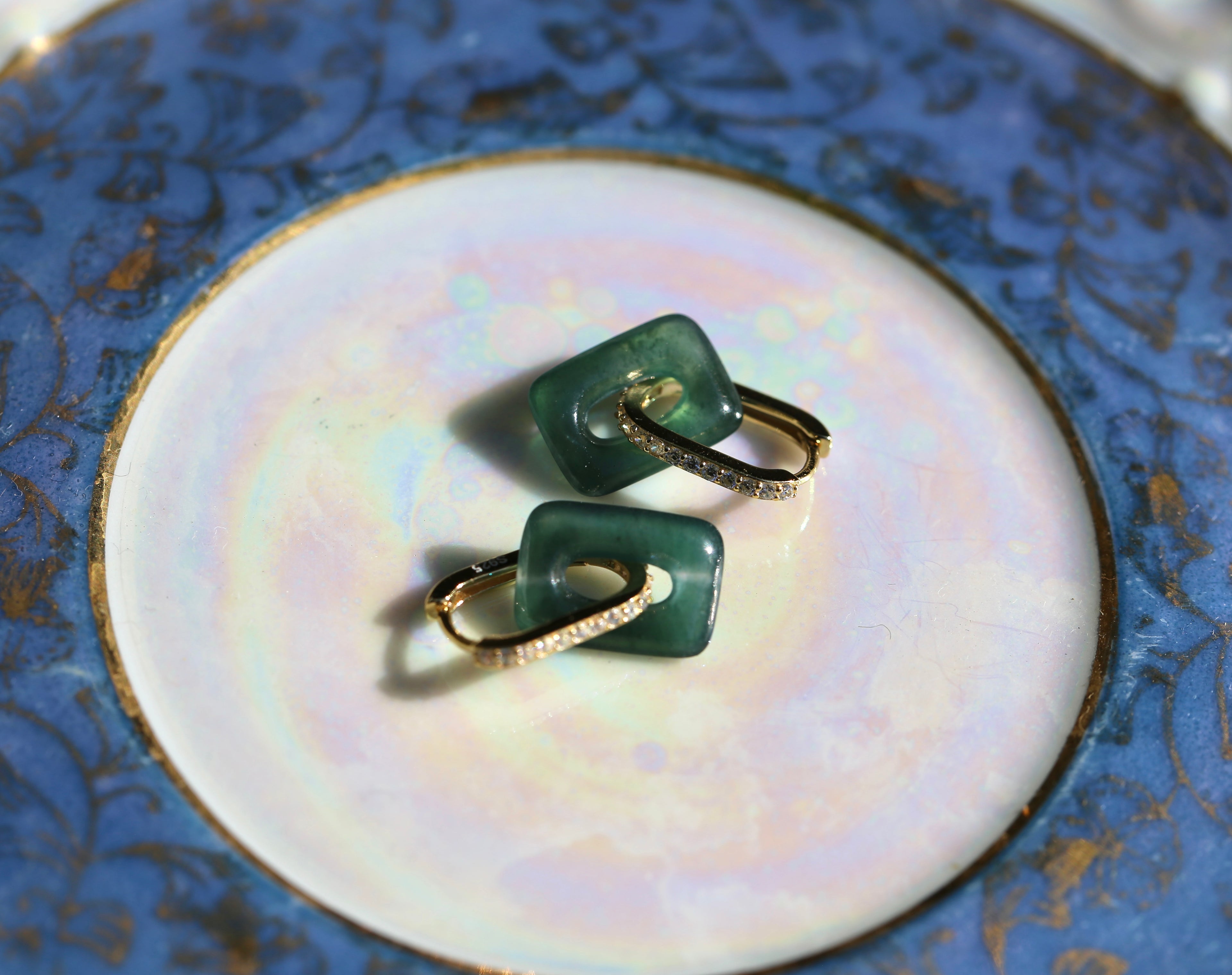 JADEITE PAVÉ INTERLOCK EARRINGS