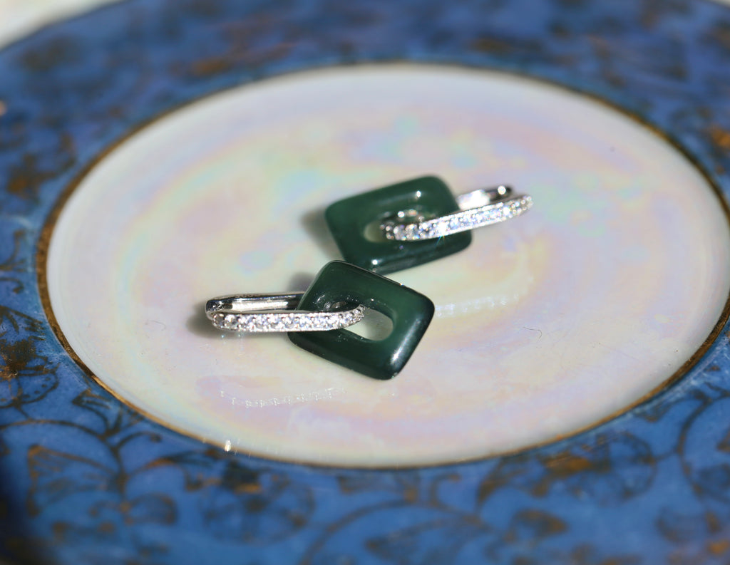 JADEITE PAVÉ INTERLOCK EARRINGS