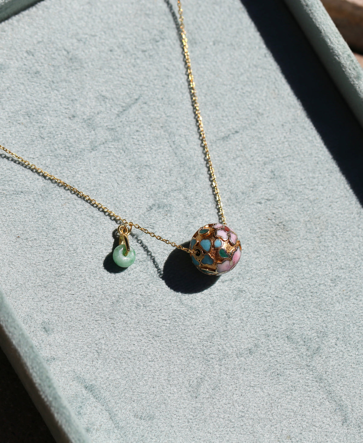 CLOISONNE + JADEITE DROP NECKLACE