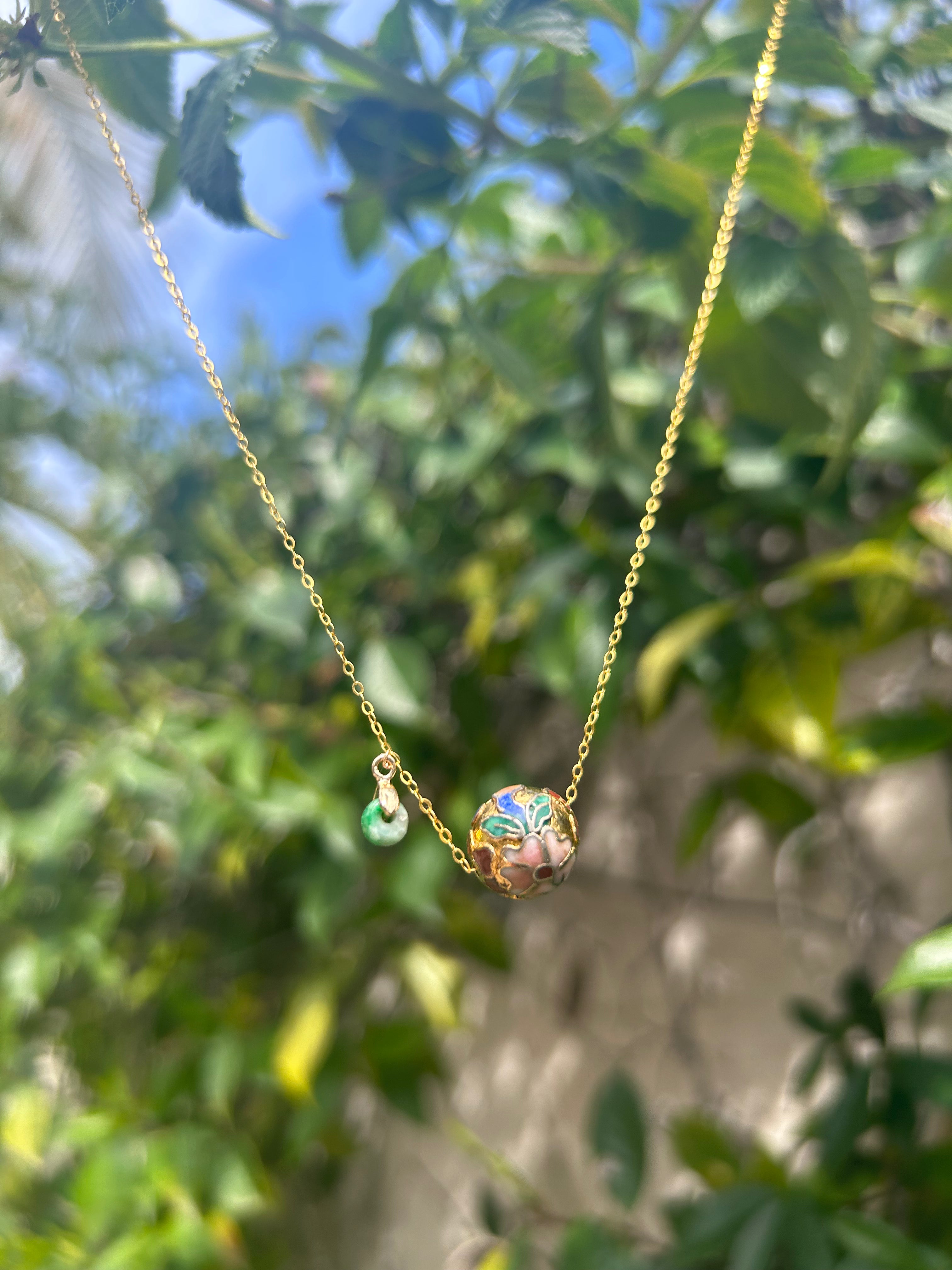 CLOISONNE + JADEITE DROP NECKLACE