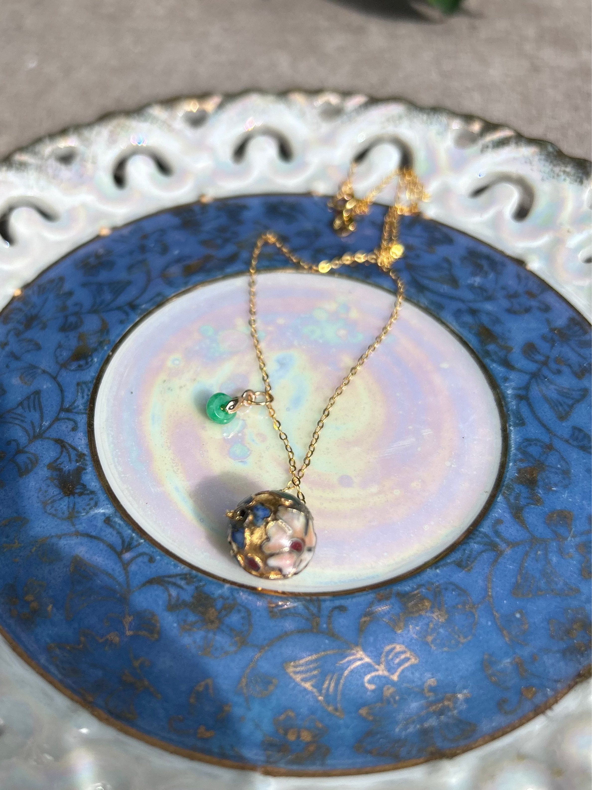 CLOISONNE + JADEITE DROP NECKLACE